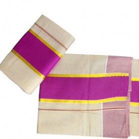Tissue Settu Mundu With Pink Border