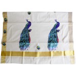 Kerala Settu Saree With Peacock Patch Work