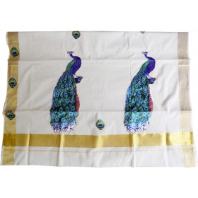 Kerala Settu Saree With Peacock Patch Work