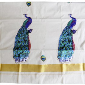 Kerala Settu Saree With Peacock Patch Work