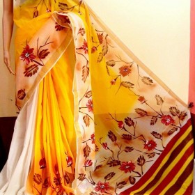 Trendy Leafy Handpainted Kasavu Saree