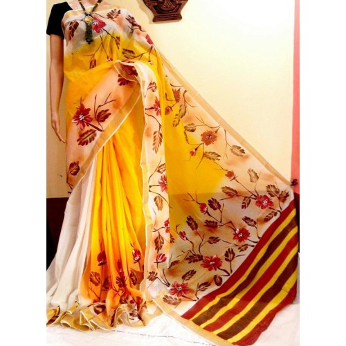 Trendy Leafy Handpainted Kasavu Saree