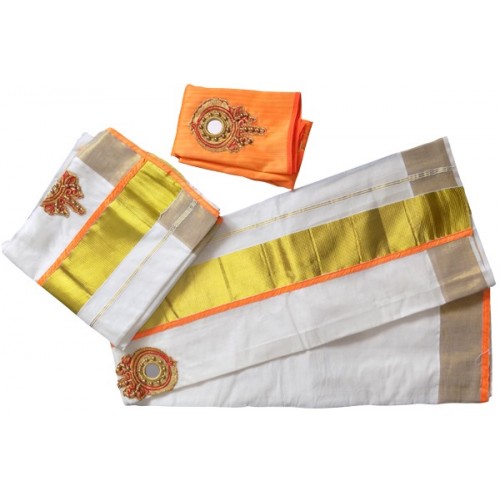 Onam Special Trendy Tissue Kasavu Settu Mundu Blouse