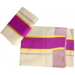 Women's Kerala Tissue Settu Kasavu Mundu With Multi Color