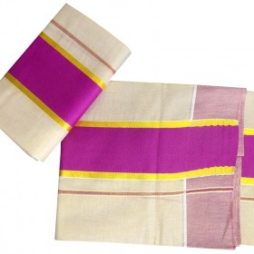 Women's Kerala Tissue Settu Kasavu Mundu With Multi Color