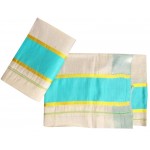 Women's Kerala Tissue Settu Kasavu Mundu With Multi Color