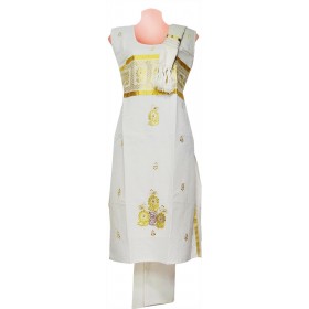 Kerala Handloom Kasavu Churidar with Embroidery